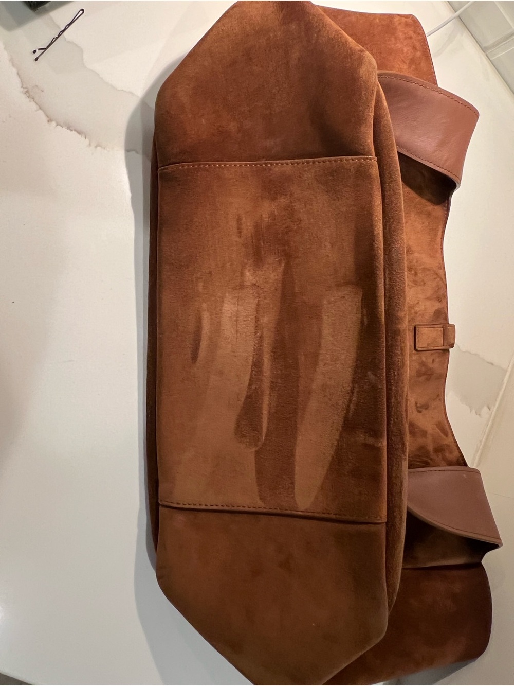 Saint Laurent Brown Suede Tote with Gold YSL Emblem - Picture 9 of 16
